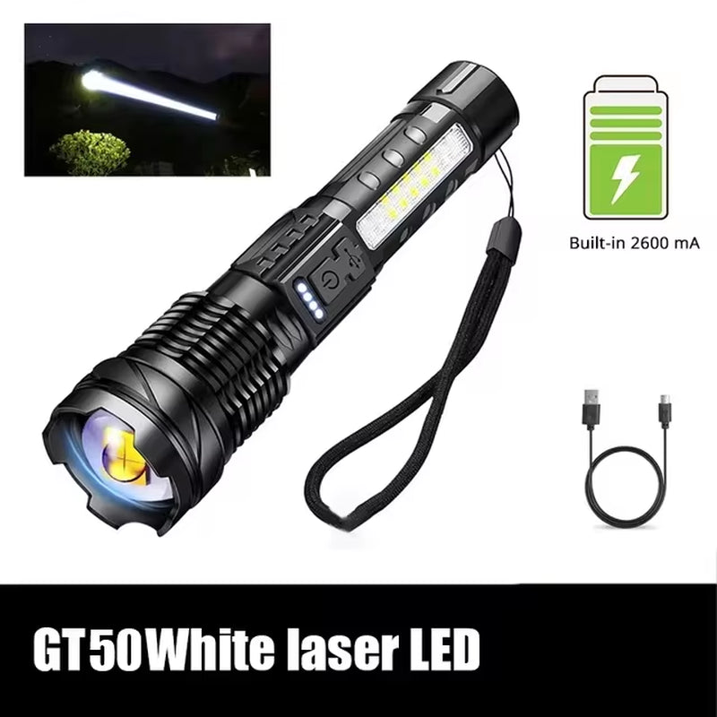 Ultra-Bright XHP50 Waterproof LED Flashlight - 7 Modes, USB Rechargeable, Perfect for Camping & Fishing!