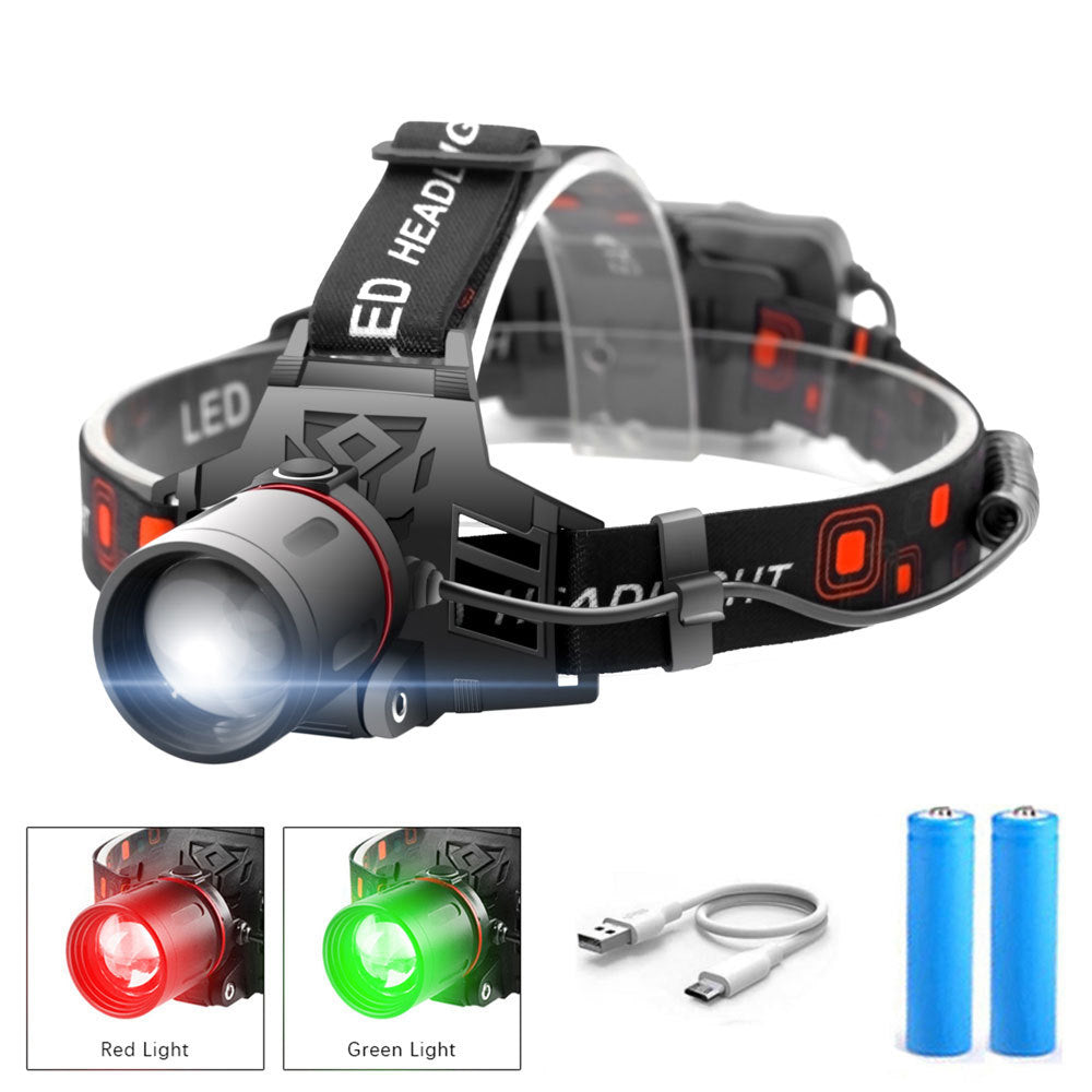 Versatile T6 Zoom Headlight with White, Green, and Red Light Modes