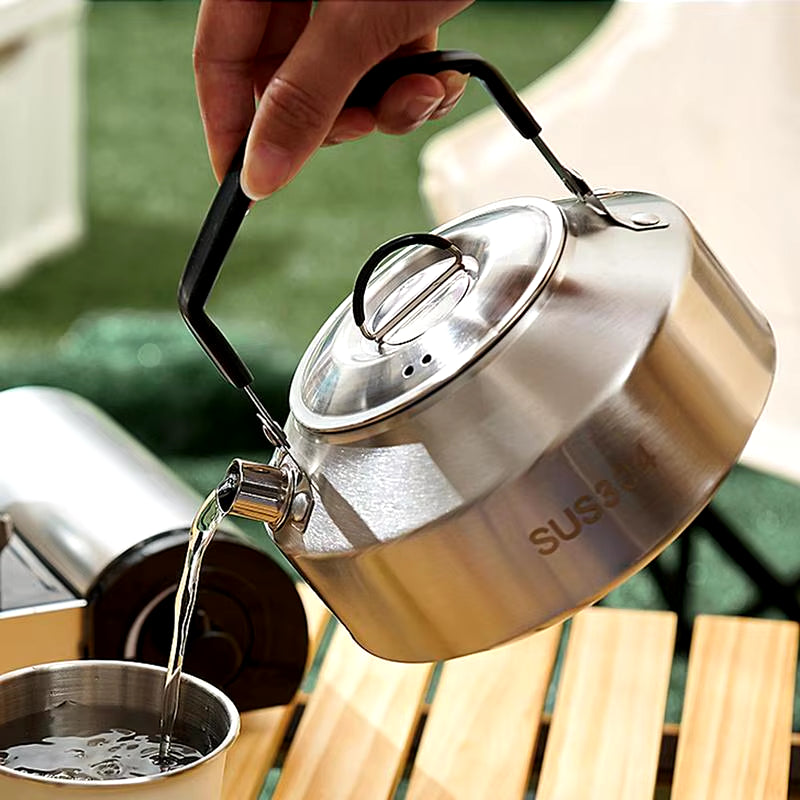 Durable Outdoor Camping Water Kettle - 1L/1.5L Coffee and Tea Cookware Set for Picnics and Travel