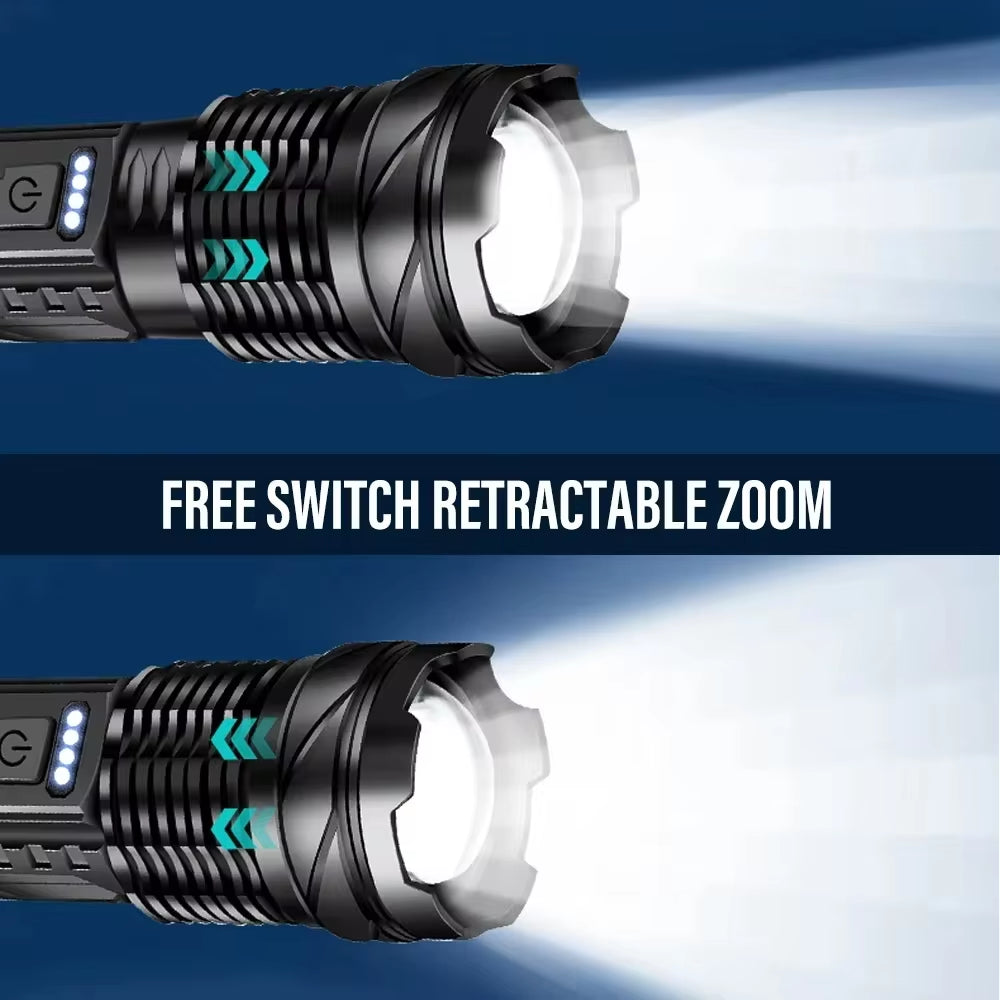 Ultra-Bright XHP50 Waterproof LED Flashlight - 7 Modes, USB Rechargeable, Perfect for Camping & Fishing!