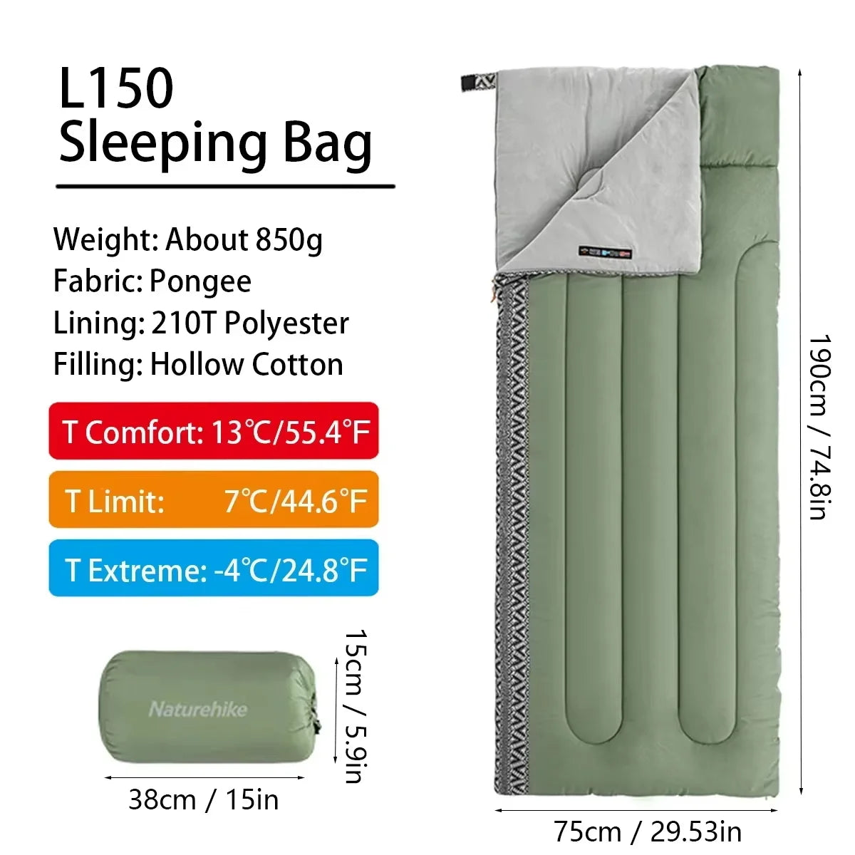 L150 Ultralight All-Season Sleeping Bag for Adults - Perfect for Camping, Travel, and Hotel Use - Machine Washable and Easy to Pack