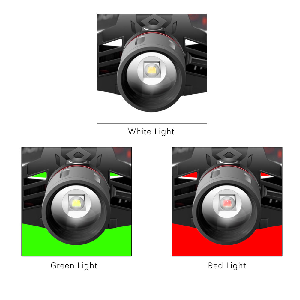 Versatile T6 Zoom Headlight with White, Green, and Red Light Modes