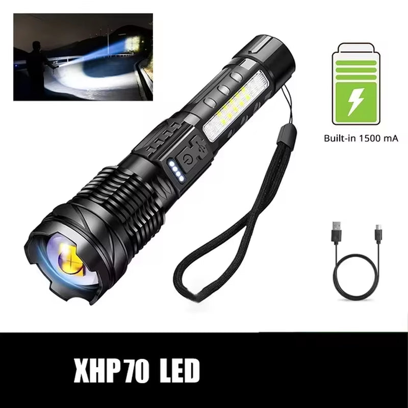 Ultra-Bright XHP50 Waterproof LED Flashlight - 7 Modes, USB Rechargeable, Perfect for Camping & Fishing!